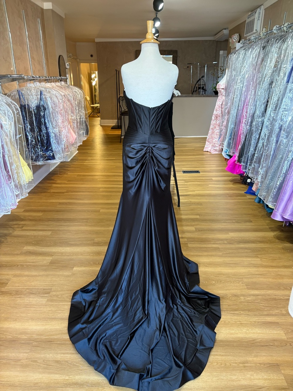 Black Strapless Draped Evening Gown - Picture 2 of 2